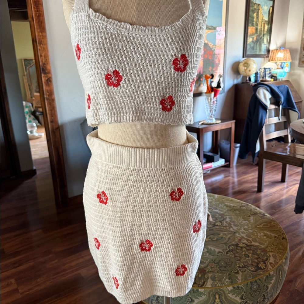 Wild Fable White and Red Crochet Skirt Set - Picture 2 of 9